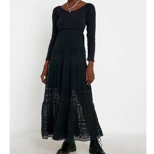 Free People Earth Angel Maxi Dress Size Small Black Ribbed Lace Whimsigoth Boho